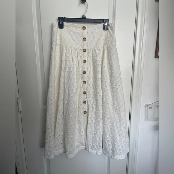 Anthropologie MAEVE Vanderbilt Midi Skirt Women's 8 Cotton Eyelet Boho Lace - Picture 1 of 5